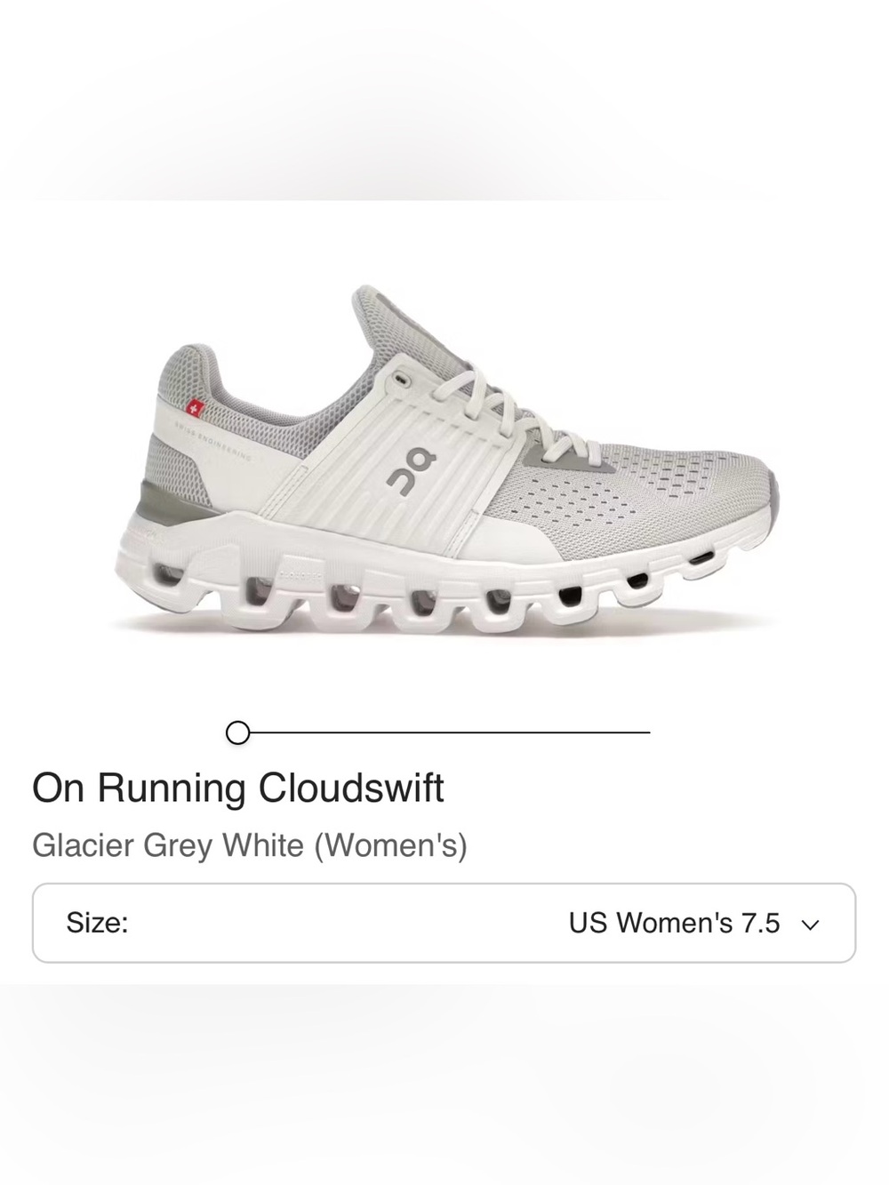 Women’s On Cloud Cloudswift Running Tennis Shoes - Glacier Grey/White (Size 7.5)